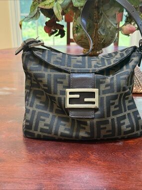 Fendi Monogram Zucca FF Canvas Shoulder Bag in Black and Brown
